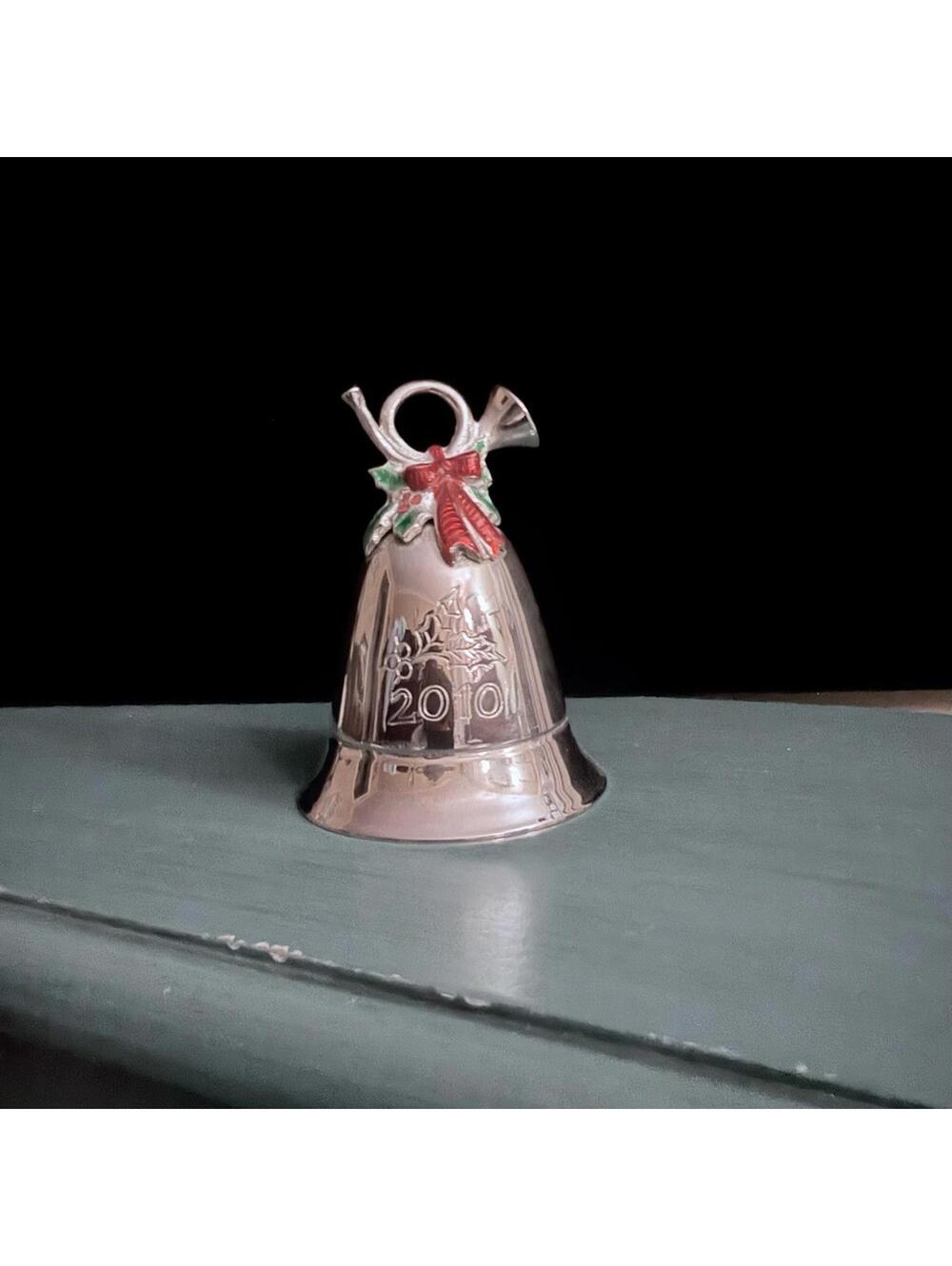 Kirk Stieff / Lenox  Silver Holiday Bell music box with Red Bow 2010